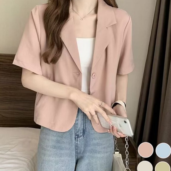 루즈핏 여성 크롭 자켓 아우터 여성 반팔 자켓 여름 정장 - 상품 이미지