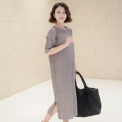 엄마옷 조이마담 ON1210 웨이브 플리츠 원피스 중년여성의류 - 상품 이미지