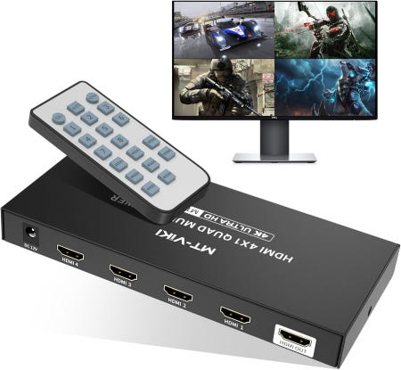 MT-VIKI 4K HDMI 멀티뷰어 4입력 1출력 (IR 리모컨 포함) PS4/PS5/ 카메라용 4K@30Hz 끊김 없는 스위처 4 in 1 Out 4x1 w/ IR Remote