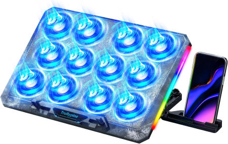 Trullypine [해외]12개의 조용한 팬이 있는 트루리파인 노트북 쿨링 패드 12-17.3인치 쿨러 스탠드용 슬림 포터블 높이 조절 가능한 인체공학적 게이밍 팬 2개의 USB 포트 및 휴대폰