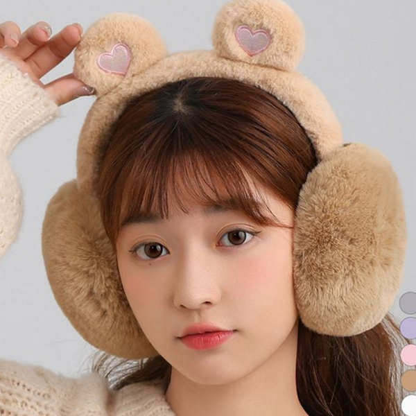 보들보들 겨울 귀마개 곰돌이 털 귀마개 접이식 머리띠 외출용 따뜻한 - 상품 이미지