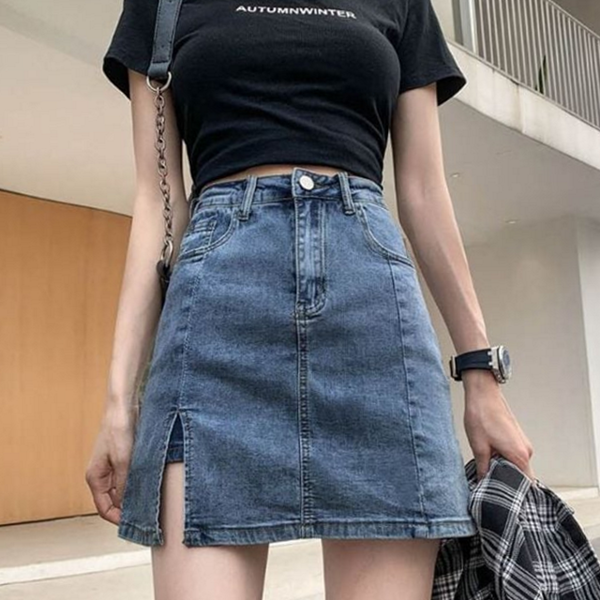데 여성 데님 스커트 옆트임 여자 데님 스커트 청치마 미니 - 상품 이미지