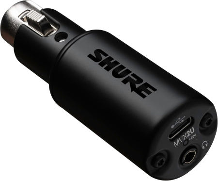 Shure Shure MVX2U XLR-to-USB 오디오 인터페이스 헤드폰 잭 60dB 게인 제로 레이턴시 모니터링 48V 팬텀 파워 ShurePlus 앱 3.35 inch x 1.1