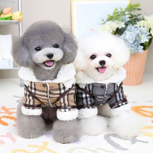 무스탕 강아지 체크 자켓 애견 강아지 겨울 옷 점퍼 코트 - 상품 이미지