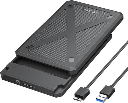 [해외]iDsonix 2.5인치 하드 드라이브 인클로저 USB 3.0에서 SATA III까지 7mm/9.5mm SSD HDD(UASP 포함) 도시바 삼성 WD Xbox U3-Bla