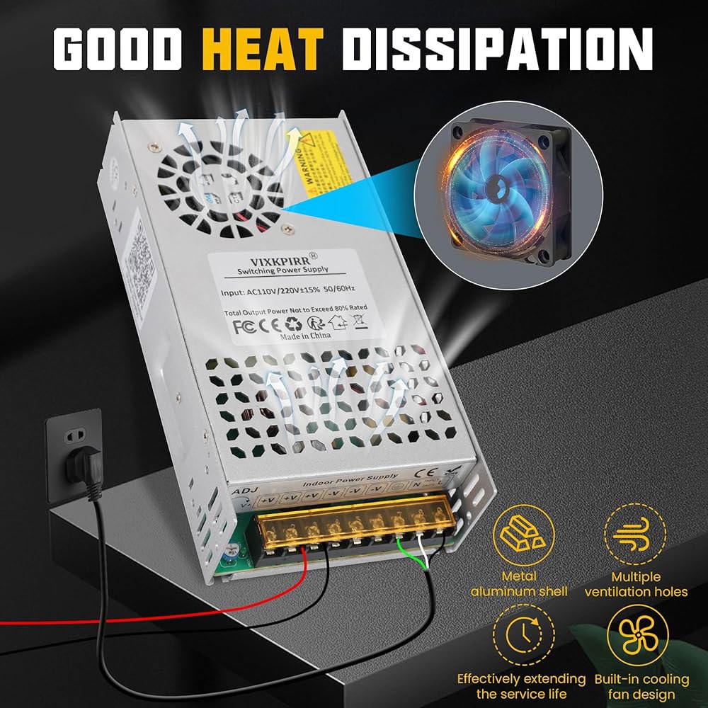 VIXKPIRR DC 24V 25A 600W - 변압기 CCTV 프린터 최대 공급 110V 모터 어댑터 AC SMPS 3D 스트립 장치 전원 펌프용 스위칭 컨버터 장치, LED - 상세 이미지 2
