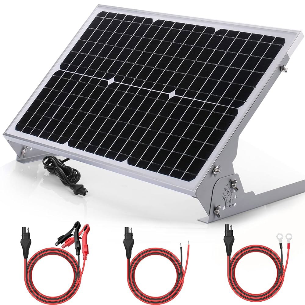 수너 파워 30W 12V 태양광 배터리 충전기 유지보수기, 내장 스마트 MPPT 충전 컨트롤러, 조절식 마운트 브래킷, 자동차 보트 해상 RV 트레일러용 방수 30와트 패널 키트 - 상품 이미지