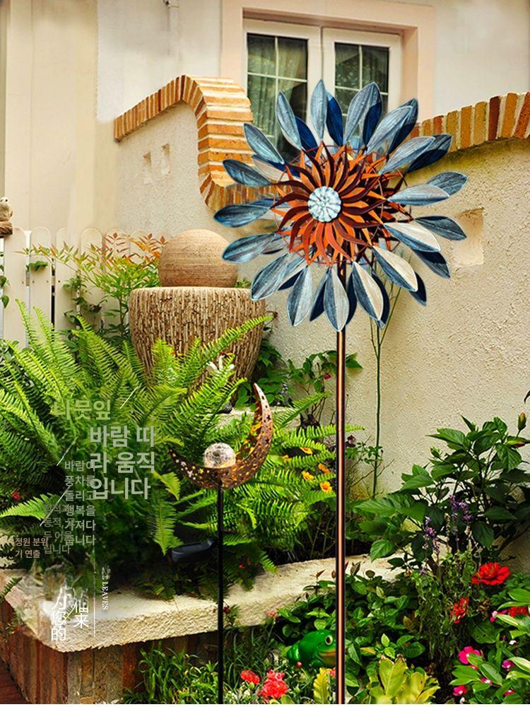 철제 정원바람개비 장식 인테리어 전원주택 테라스 옥상 양면 팬 꽃덮개 1.55m - 상세 이미지 3