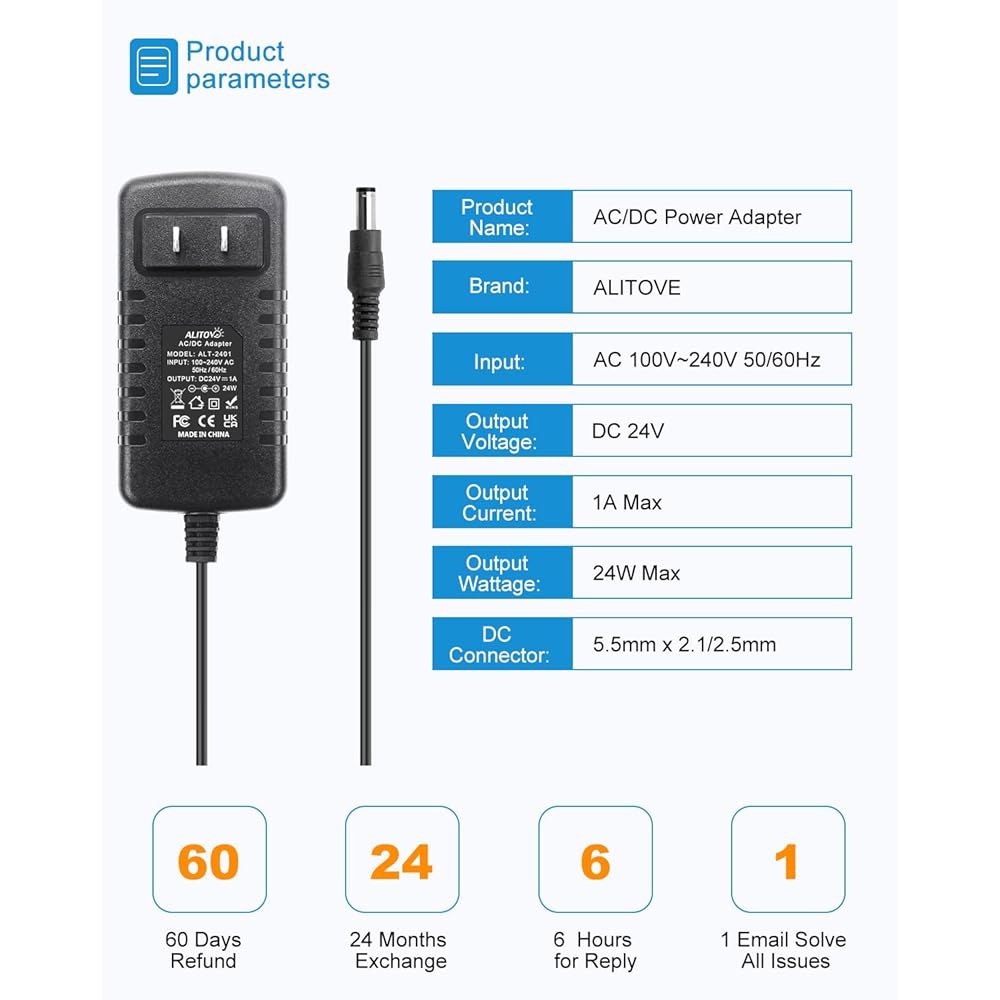 DC 1A 24W AC 어댑터 LED (5팩) 5.5mm x 변압기 카메라 1000mA 펌프용 24V 2.1mm 코드 650mA 모터 전원 800mA 팁 2.5mm CCTV 조명 - 상세 이미지 2