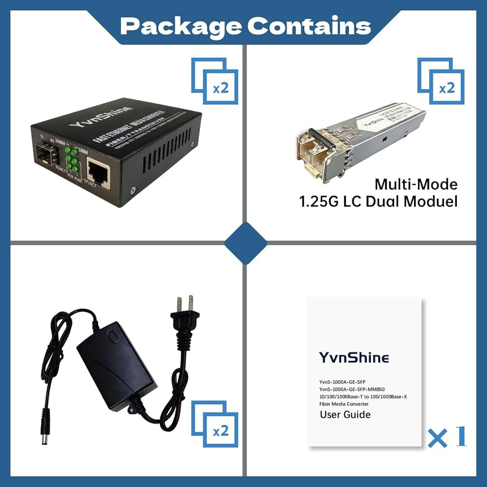 파이버 - 이더넷 미디어 컨버터 SFP LAN, 자동, 2팩, ISP용 MMF, 550m, 기가비트 모드 멀티 2개, CCTV, 모듈 센터, 10/100/1000Mbps 데이터 - 상세 이미지 3