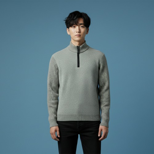 조이마담 MT50009 패턴배색 반집업 속기모 니트 티셔츠 중년남성의류 아빠옷 - 상품 이미지