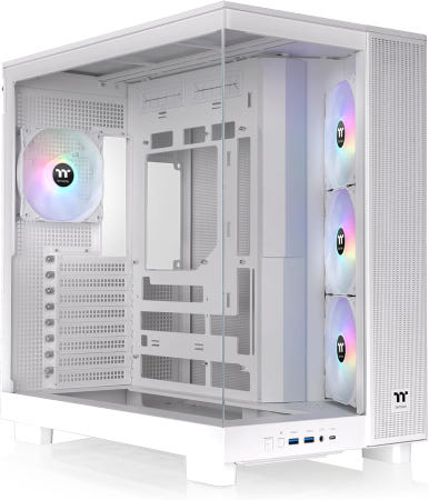 [해외]써멀테이크 뷰 380 XL TG ARGB 4x120mm 라이트 팬 포함 360mm 라디에이터 지원 420mm GPU 클리어런스 숨겨진 커넥터 듀얼 챔버 스노우 View Wh