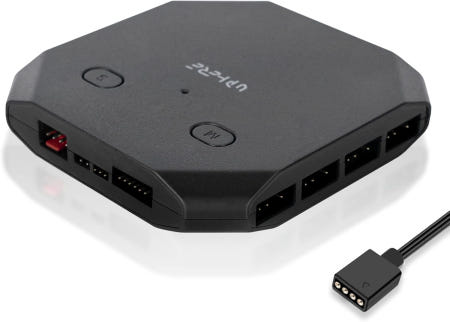 [해외]여기 12V RGB에서 5V ARGB PC 팬 허브 6개의 PWM 4핀 포트 8개의 3핀 최대 및 케이스 지원 추가 2개의 액세서리 블랙 FH14-12V(12VRGB 마더보