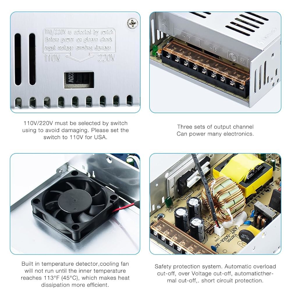 Hosyond AC 110V/220V to DC 변압기 시스템용 조절 360W 30A 어댑터 스트립, LED 공급 12V 드라이버, 전원 장치 범용 카메라 CCTV 스위칭 - 상세 이미지 3