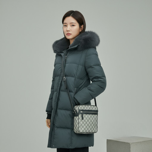 엄마옷 조이마담 J3384 폭스후드 밍크렉스퍼 벨트 덕다운 패딩 코트 점퍼 중년여성의류 - 상세 이미지 2