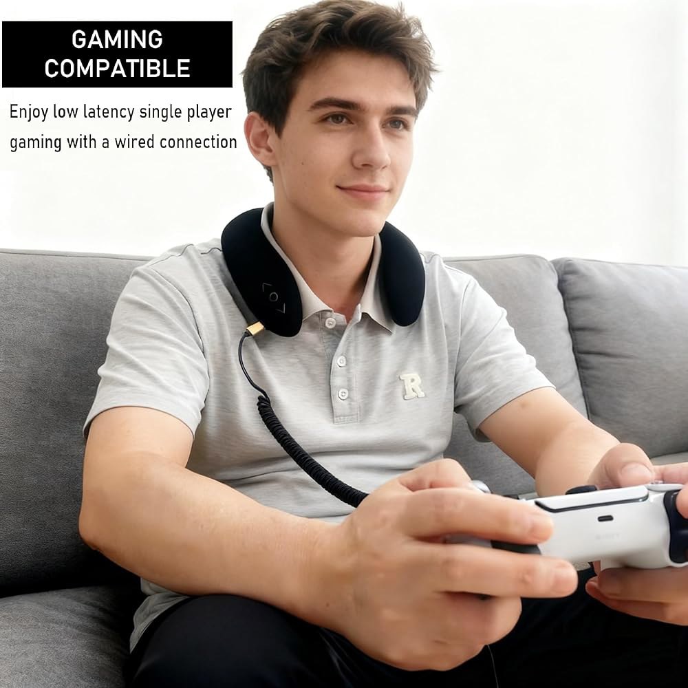 VISIONHMD 게임, 영화 및 음악을 스피커 연결, 컨트롤러의 있는 대기 위한 게임 무선 스피커, 짧은 넥 웨어러블 유선 PS5/4/Xbx/PC 시스템, 마이크가 시간 내장 - 상세 이미지 3