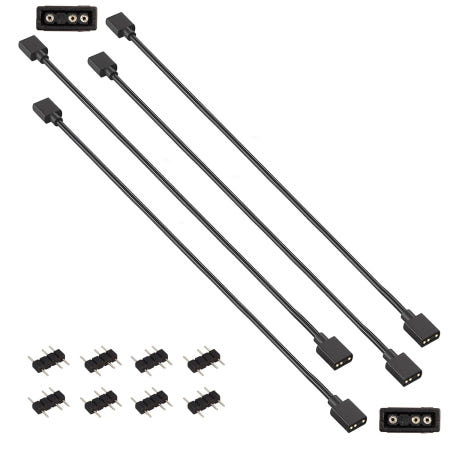 TNJPSEK [해외]TNJPESSK 4팩 3핀 5V ARGB 연장 케이블 세트 8개의 남성 커넥터 1:1 주소 지정 가능한 RGB 스플리터 여성 대 어댑터 PC 케이스 팬 1-to-1 Blac