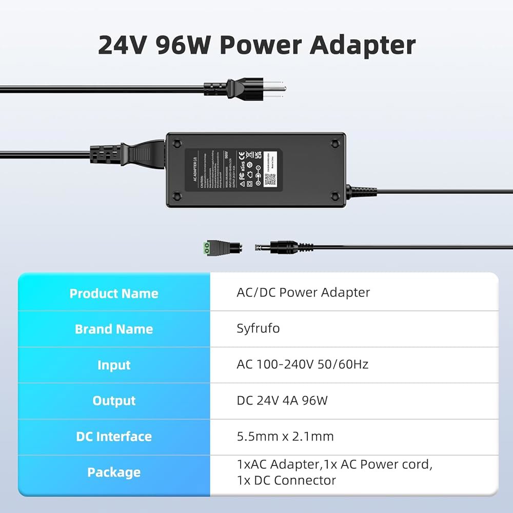 24V DC 전원 공급 장치, 카메라, 변압기, HD 디스플레이용 AC 1A LED 5A - 100-240V 조명, 프린터 5.5x2.1mm 4A 어댑터 장치 포함 CCTV 2A - 상세 이미지 2