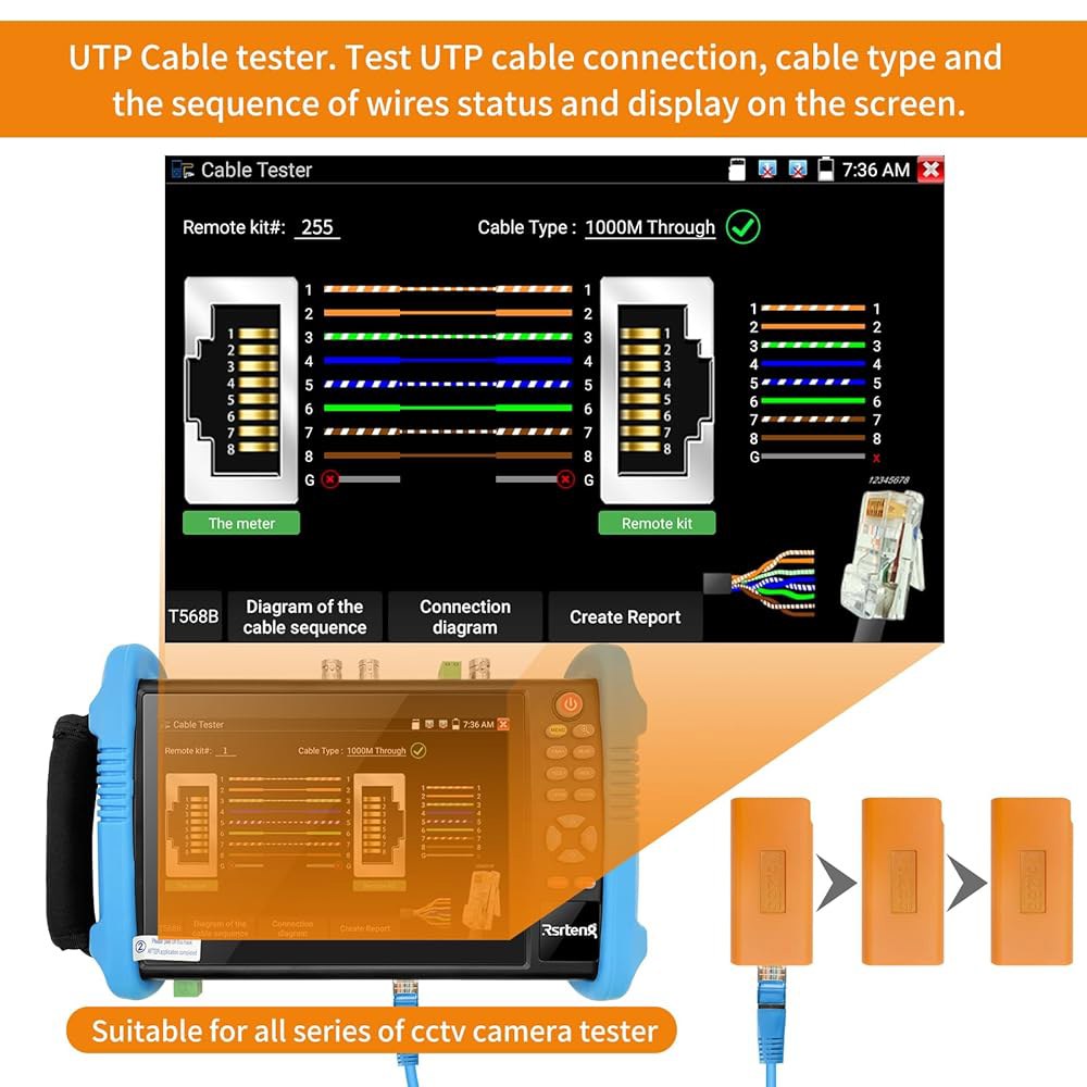 Rsrteng 네트워크 케이블 테스터, RJ45, 카메라 Cat6, 측정, 2개, 5E, 지원, 테스트, 위치 6E용 합선 호스트/테스트 사용 Cat5, 원격 키트 NO.255 - 상세 이미지 3
