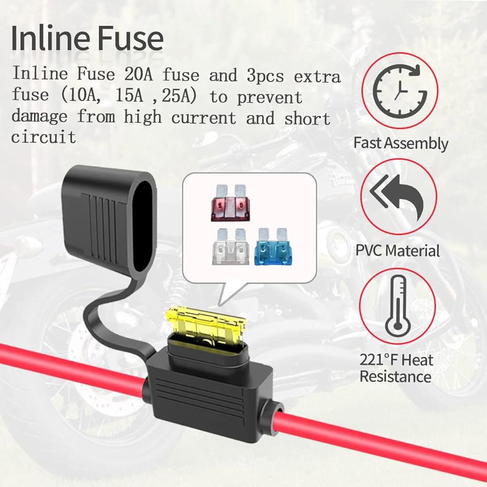 ELFCULB SAE 배터리 커넥터, 12AWG-O 링 터미널 하네스 케이블, 퀵 커넥터 연장 3 퓨즈 포함, 태양광 패널, 오토바이, 자동차(10피트)와 호환 가능 - 상세 이미지 3