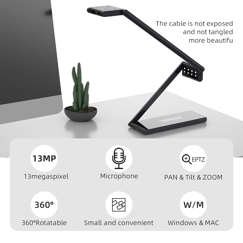 ZSEEWCAM 교사 교육 재무 사무실용 13MP 사용 LED 네트워크, 자동 라이트 4K USB 작업, 필 포커스, 카메라, A2 UHD 문서 학습 캡처, 듀얼 모드 원격 교실 - 상세 이미지 2