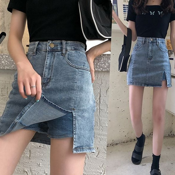 스판 여성 데님 치마 바지 미니 여자 데님 치마 바지 - 상품 이미지