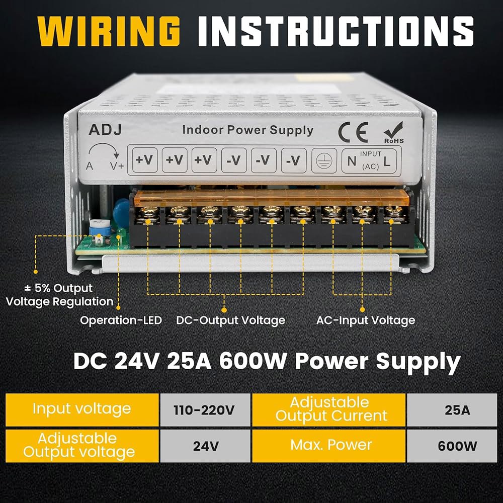 VIXKPIRR DC 24V 25A 600W - 변압기 CCTV 프린터 최대 공급 110V 모터 어댑터 AC SMPS 3D 스트립 장치 전원 펌프용 스위칭 컨버터 장치, LED - 상세 이미지 3