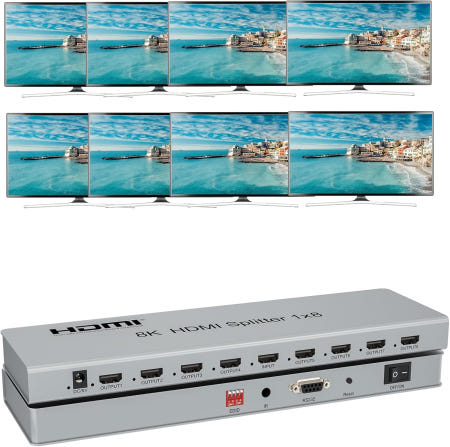 [해외]HDMI 2.1 스플리터 8K@60Hz 1인치 8아웃 TV 모니터용 멀티 어댑터 스위치 포트 지원 4k@120Hz 40Gbps aoge-8k-1in8