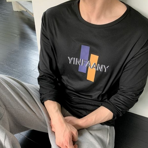 크루넥 남성 긴 팔 티셔츠 캐주얼 남성 라운드 넥 티셔츠 - 상품 이미지