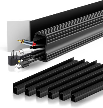 Kecowl [해외]책상 아래 케이블 정리 키트 6개입 양면 테이프 포함 J형 트레이 책상용 전선 정리함 간편 설치 드릴 필요 없음 가정 및 사무실용 숨김 반려동물 안전 Black