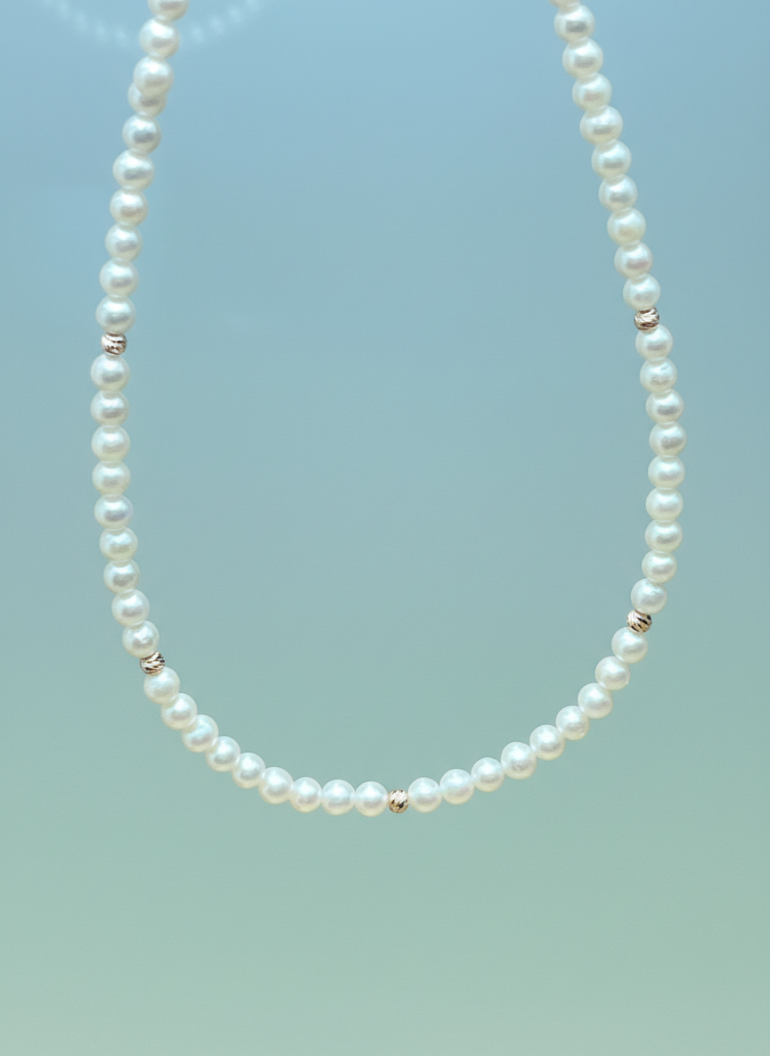 14K 골드 장식/볼 3.5mm 담수진주 목걸이AAA+ - 상세 이미지 3