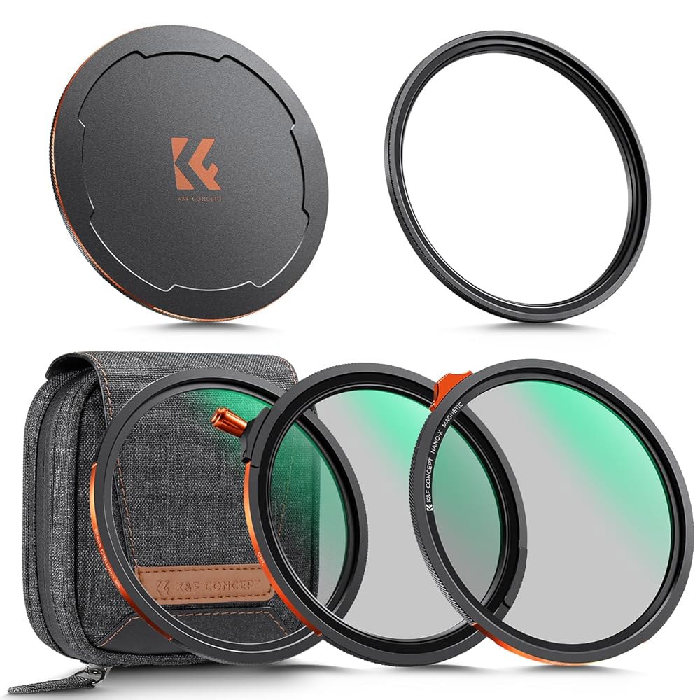 K&F 컨셉 77mm 마그네틱 1s 스왑 5팩 CPL + VND2-32 블랙 디퓨전 1/4 베이직 링 렌즈 캡 키트(보관 케이스 포함), 카메라 렌즈용 다층 코팅 28매(나노-X - 상품 이미지