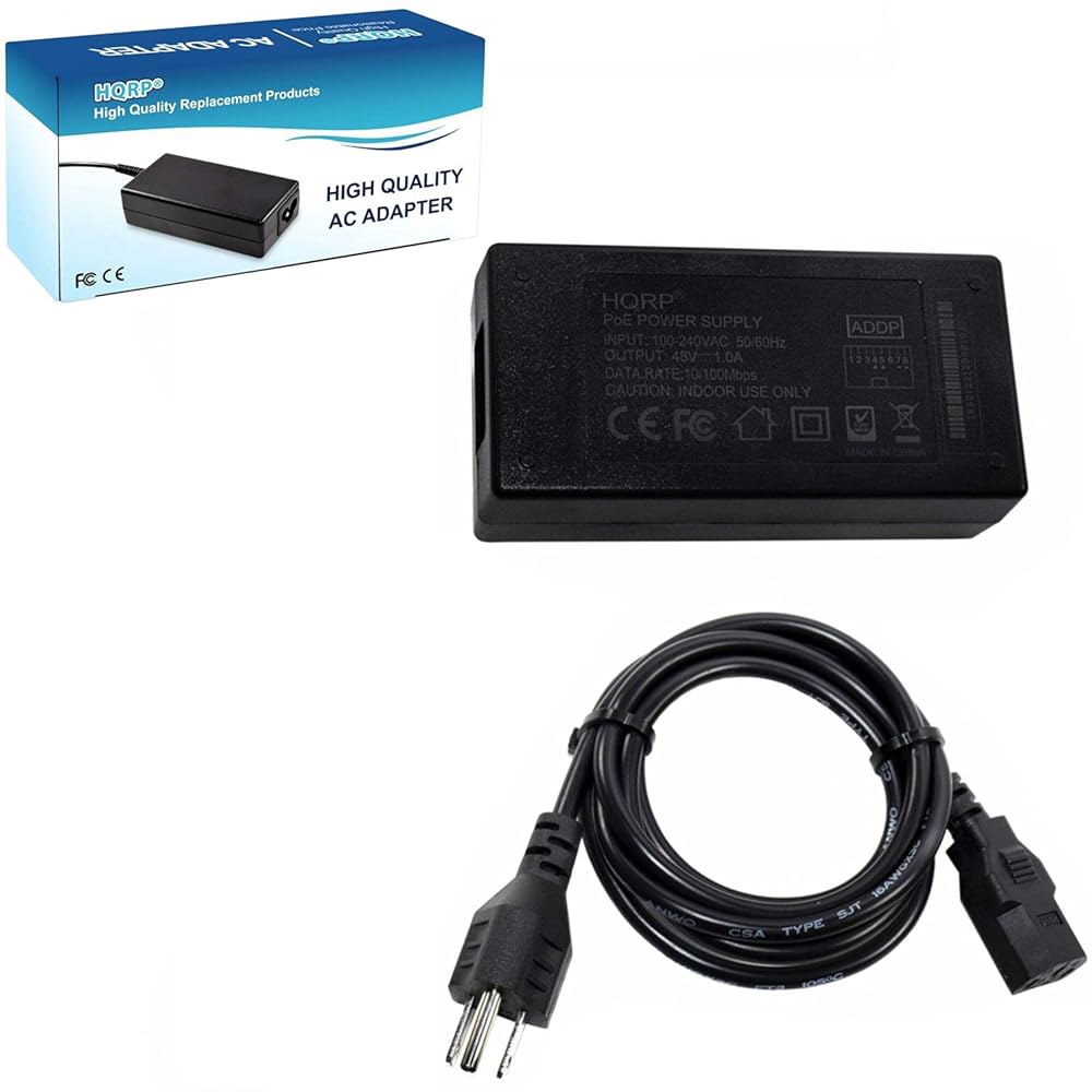 HQRP High Power 48V 1A 장치 공급 Ethernet 표준 유로 카메라 Over 포인트/보안 플러스 액세스 인젝터 플러그 IEEE802.3AT 전원 어댑터 무선 네트 - 상품 이미지