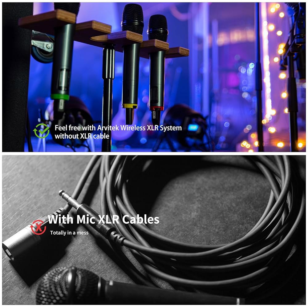 아르비텍 무선 XLR 마이크 송신기 수신기 2.4Ghz, 다이내믹 마이크용 시스템 어댑터, 오디오 믹서, 일렉트릭 기타 베이스, 콘덴서 48V 팬텀 전원, 160피트 범위 - 상세 이미지 3