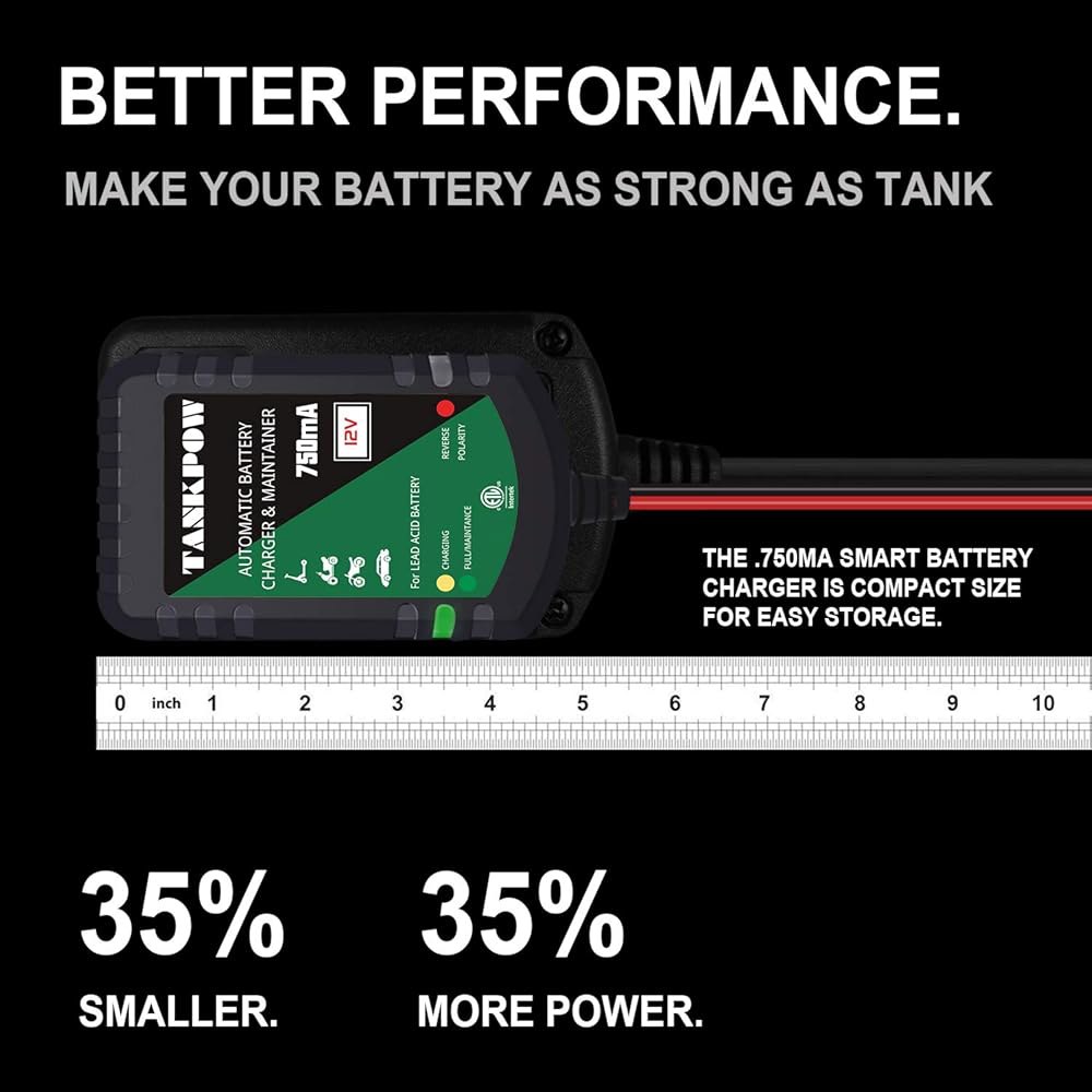 TANKPOW 12V 0.75A 스마트 배터리 충전기, 자동차, 오토바이, ATV 등을 위한 자동 충전기 및 유지 관리기, 이중 LED는 퓨즈 링 단자로 충전을 나타냅니다 - 상세 이미지 2