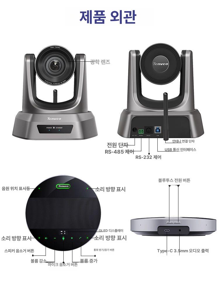 스트리밍 컨트롤러 장비 화상 회의 교육 중형대형 교회 50㎡ 중소형 회의실 3x광학줌6m무선마이크 - 상세 이미지 5