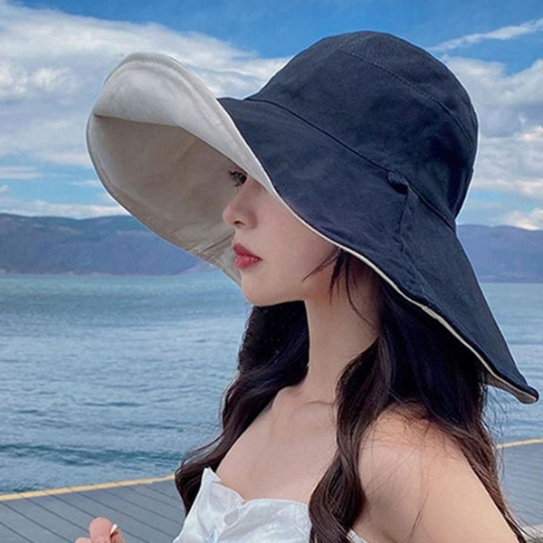 넓은 여성 여름 모자 양면 여성 벙거지 모자 바캉스 수영장 - 상품 이미지