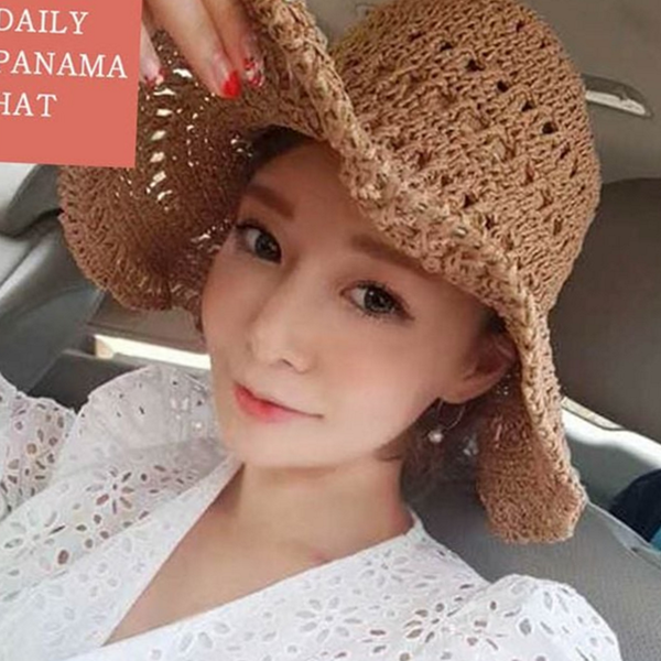 바캉스 여성 밀짚 모자 비치 여성 챙 모자 여름 라피아 - 상품 이미지