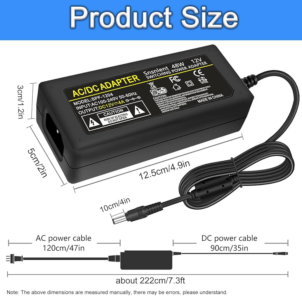 Snsnlent DC 12V 4A 48W Light, System Monitor, Supply AC CCTV with Power Adapter for Strip LCD LED Se - 상세 이미지 2