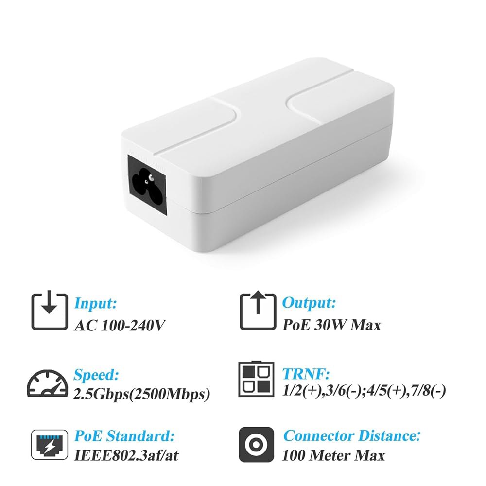 REVODATA 2.5Gbps 30W 액티브 PoE+ 48V/0.65A 홈용 DC 최대 스마트 100미터, 준수, 기가비트 (POE311) 출력, 어댑터, IEEE802.3af/a - 상세 이미지 3