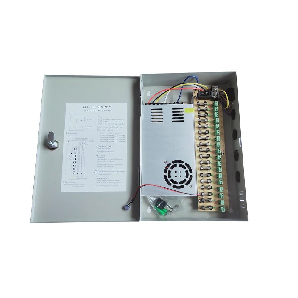 Yuarisx 18 채널/포트 DC 12V 보안 30 CCTV 카메라, 박스 감시 금속 포함 분배, DVR 공급 전원 카메라 시스템용 IP Amp - 상품 이미지
