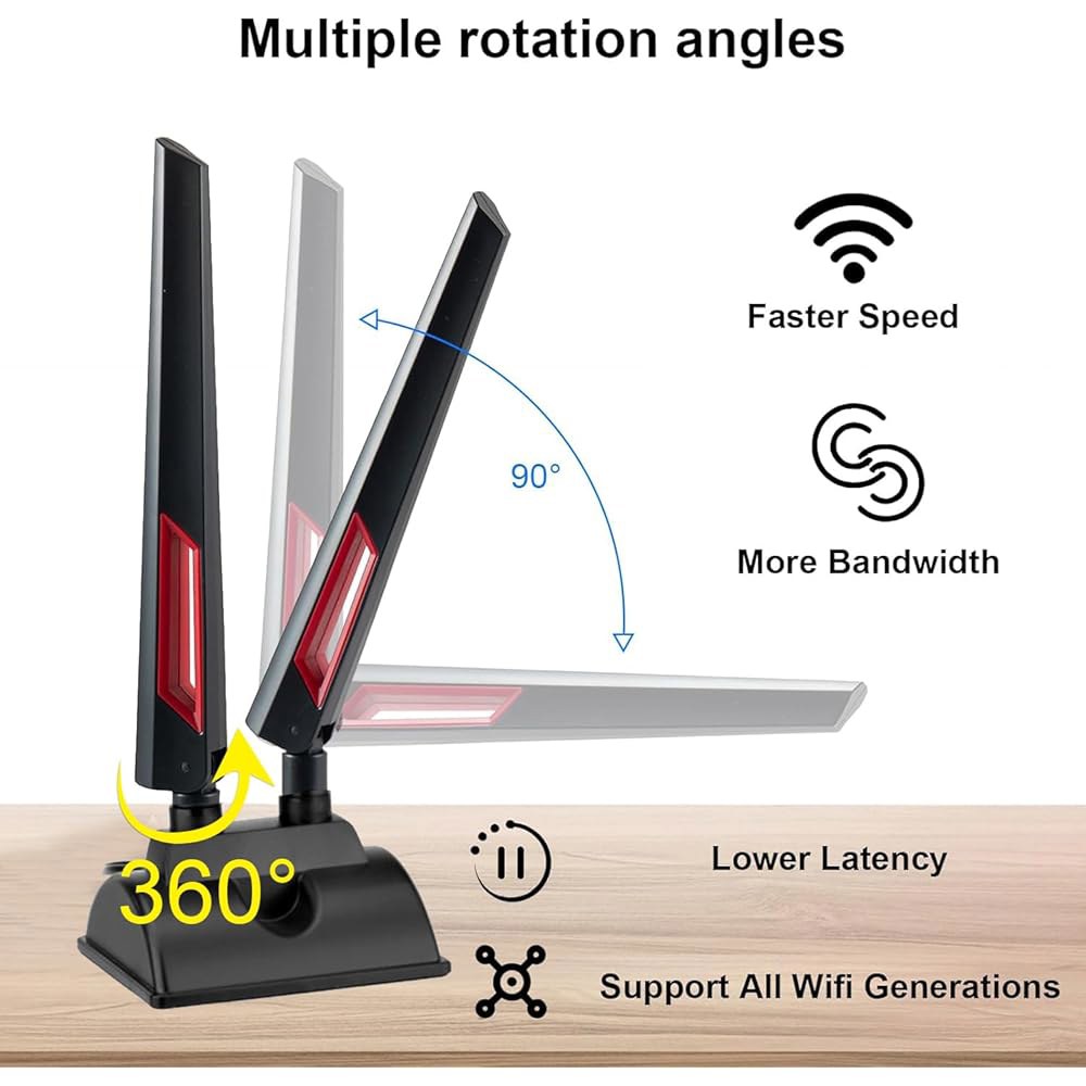 WiFi 6E 안테나 6GHz 5GHz PC 케이블 포함, 마그네틱 2.4GHz 연장 게이밍 PCIe 라우터용 Wi-Fi 2m(6.5피트) 데스크탑 컴퓨터 베이스, 카드, - 상세 이미지 3
