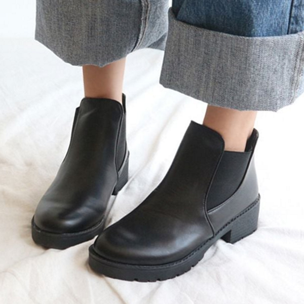 둥근코 여성 앵클 부츠 미들굽 여성 첼시 부츠 워커 부티