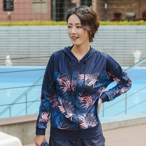 조이마담S7103 코코넛 후드 래쉬가드 상의 50대60대중년여성 빅사이즈수영복 - 상품 이미지