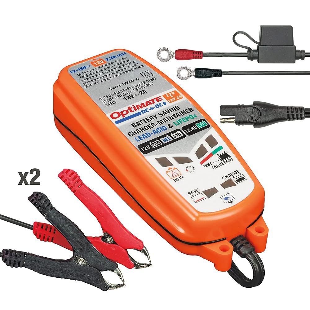 TecMATE DC-DC, TM-500v3, 6단계 12V / 12.8V 2A 밀폐형 배터리 절약 충전기 및 유지 관리기 최적화 - 상품 이미지