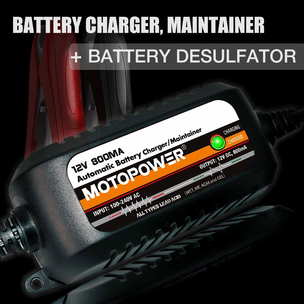 모토파워 MP00205C 12V 800mA 자동 배터리 충전기, 유지보수기, 트리클 탈황기, 2팩(2팩) - 상세 이미지 3