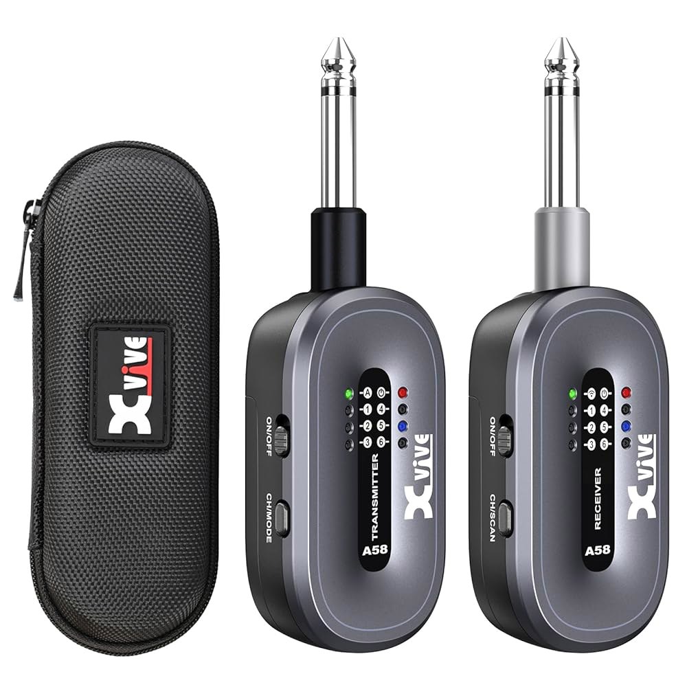 Xvive A58 무선 기타 시스템 - 5.8GHz 송신기 및 수신기(채널 자동 스캔 포함)(블랙) Black - 상품 이미지