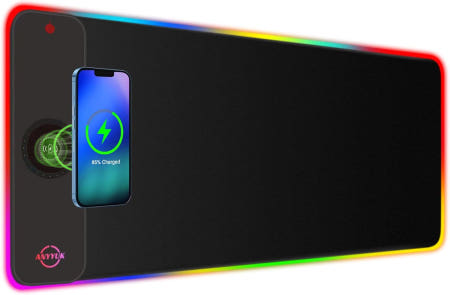 Anyyuk [해외]RGB LED 마우스 패드 15W 무선 충전기 게이밍 10가지 라이트 모드 초대형 미끄럼 방지 고무 베이스 컴퓨터 키보드 매트 남성용