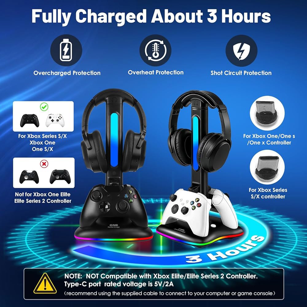 JDGPOKOO Controller Charger with RGB Headphone Stand for Xbox Series X/S/One/One S/X, XSX Station, - 상세 이미지 3