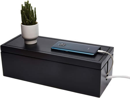 Changsuo [해외]창수오 케이블 관리 박스 나무 코르크 정리함 멀티탭/서지 보호기용 전선 정리 덮개/숨김 장치 데스크탑/가정/사무실/주방용 (블랙) Black